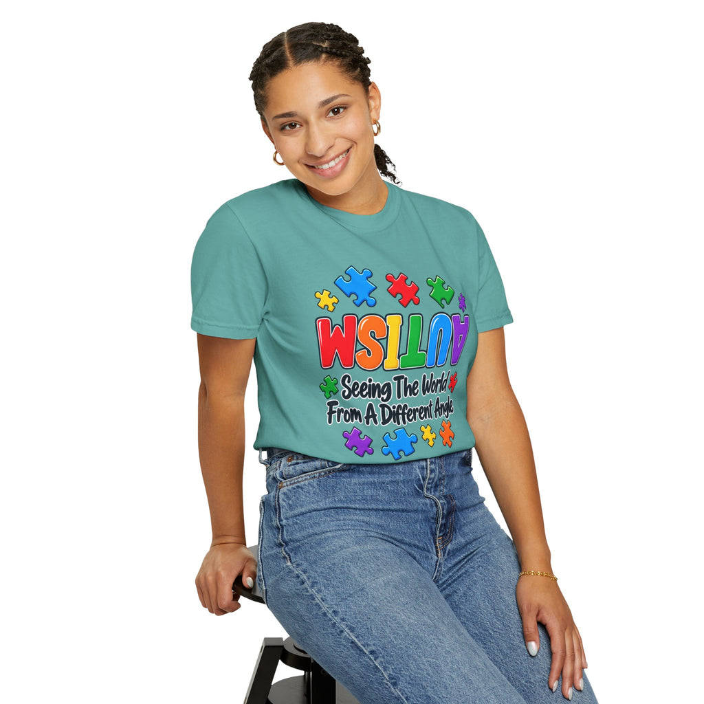 Autism Awareness T-Shirt — "Seeing the World From a Different Angle" Puzzle Design