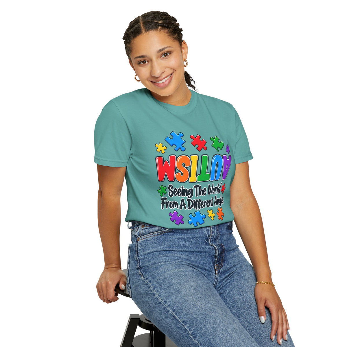 Autism Awareness T-Shirt — "Seeing the World From a Different Angle" Puzzle Design