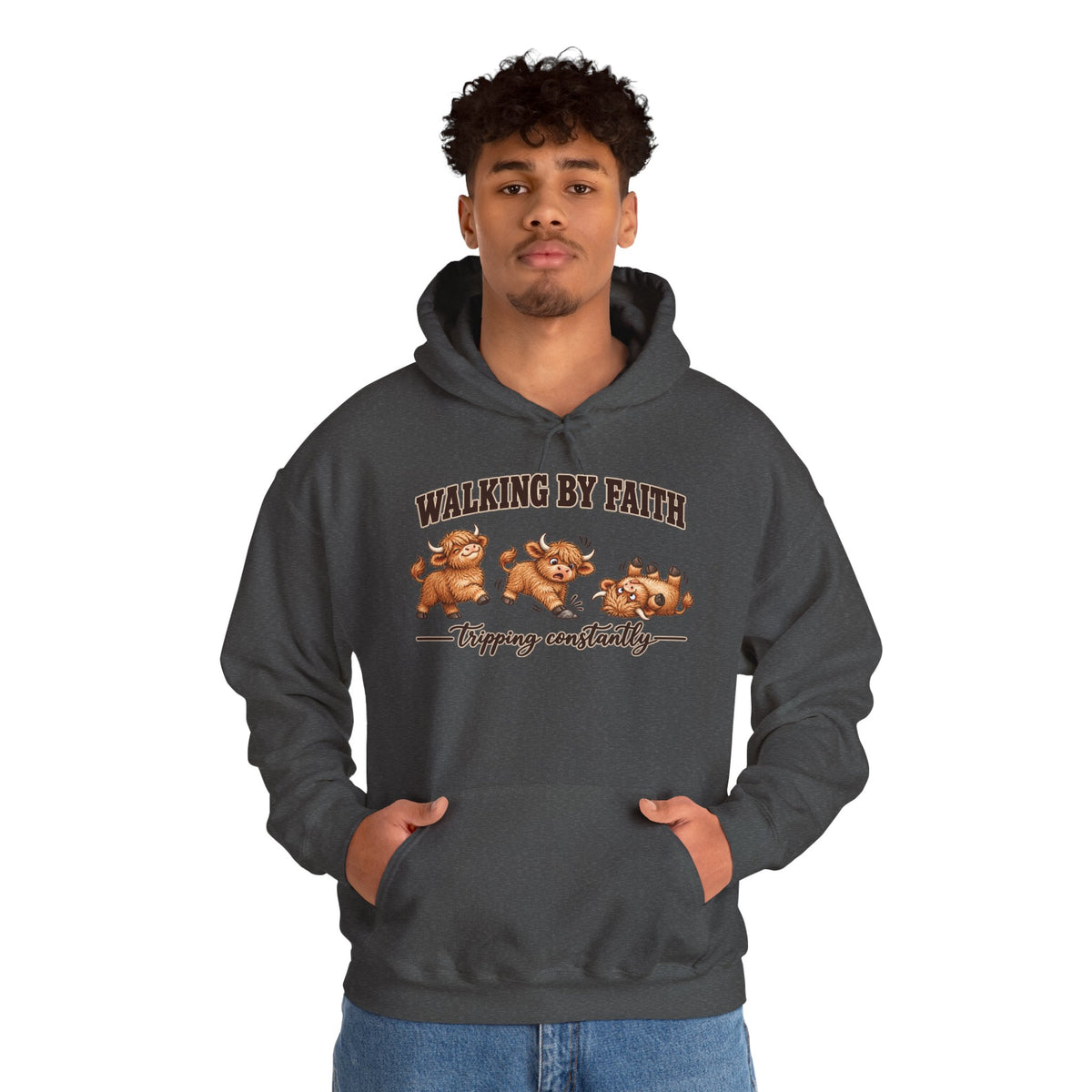 Walking by Faith Christian Highland Cow Hoodie