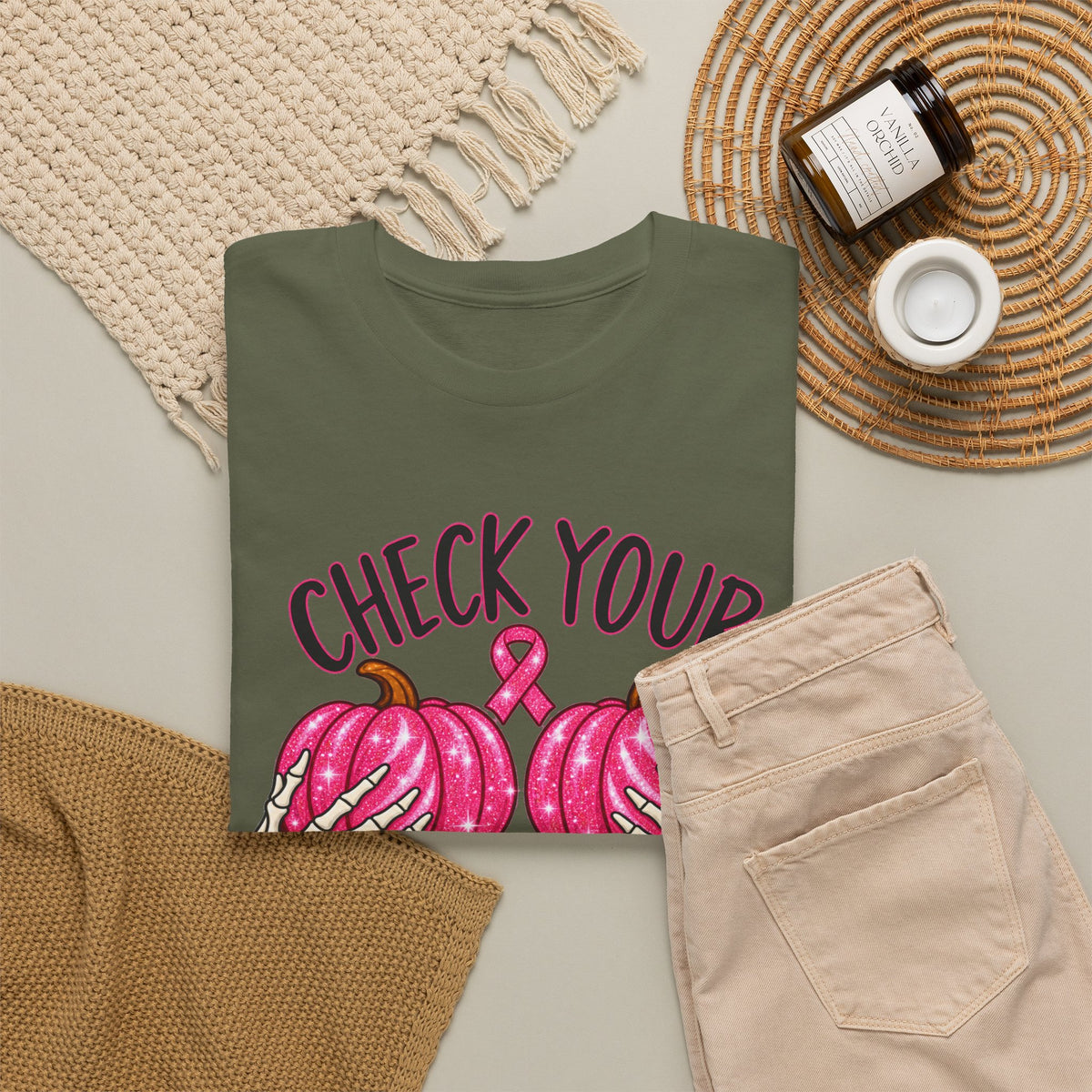 Breast Cancer Awareness T-Shirt — "Check Your Pumpkins for Lumps" Pink Ribbon Tee