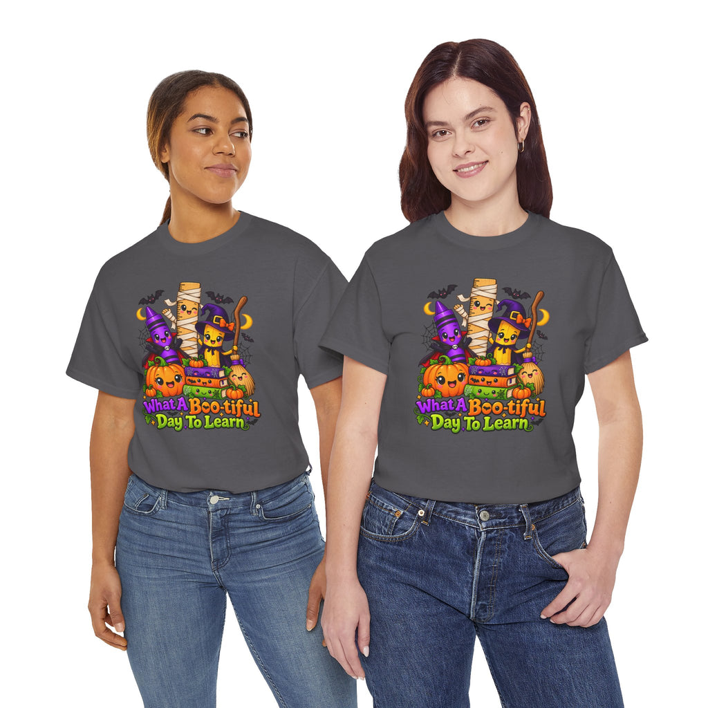 Halloween Teacher Tee — "What A Boo-tiful Day To Learn" Kids' Classroom Shirt