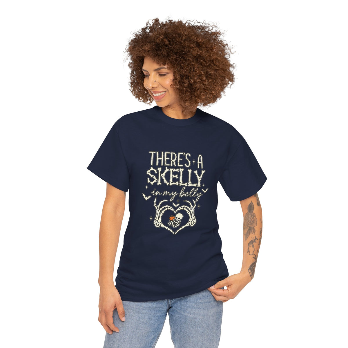 Skeleton Heart T‑Shirt — "There's a Skelly in My Belly" Cute Halloween Tee