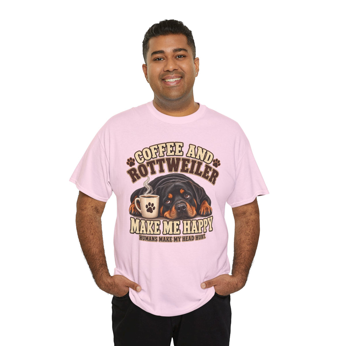 Coffee and Rottweiler Tee — "Coffee and Rottweiler Make Me Happy" Dog Lover Shirt