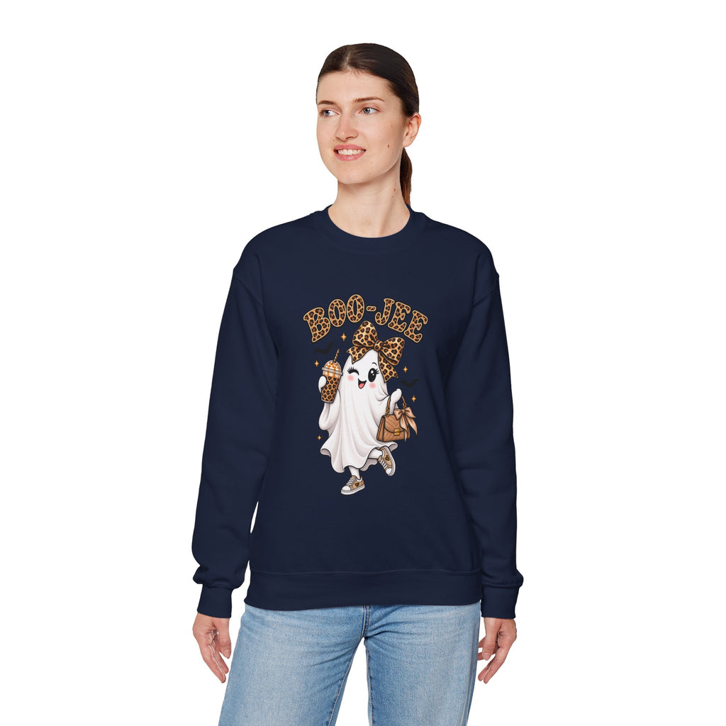 Boo-Jee Leopard Ghost Sweatshirt — Cute Halloween Graphic Crewneck