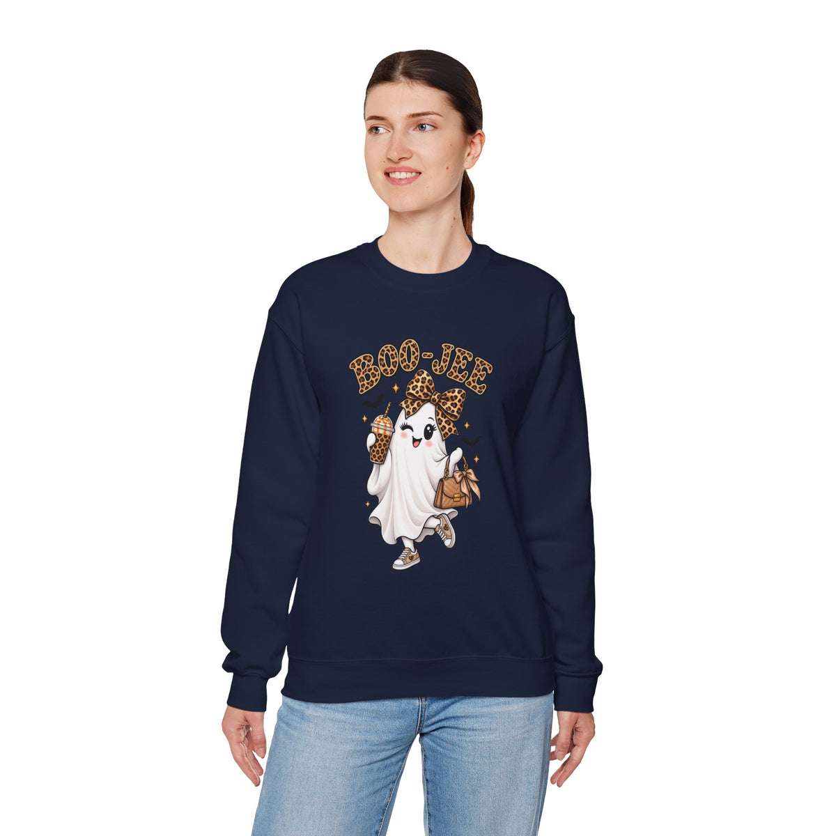 Boo-Jee Leopard Ghost Sweatshirt — Cute Halloween Graphic Crewneck