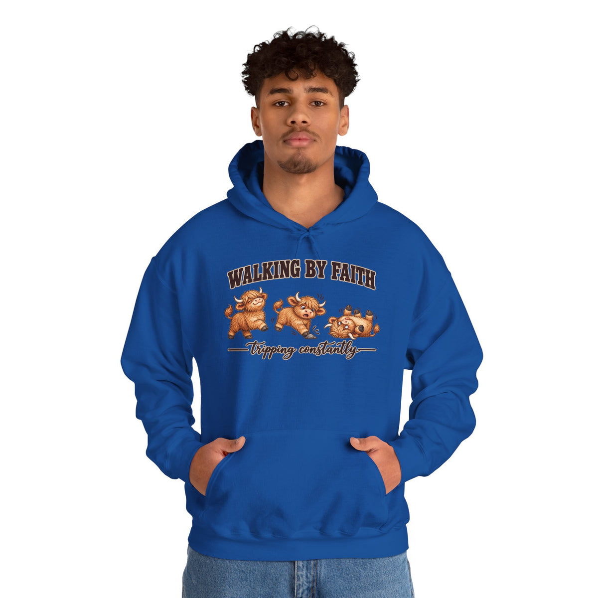 Walking by Faith Christian Highland Cow Hoodie
