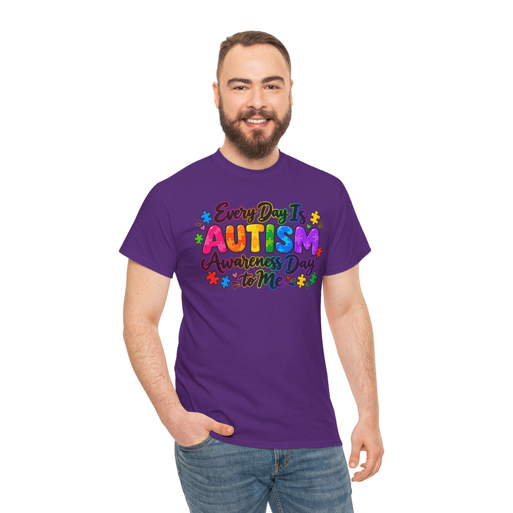 Autism Awareness T-Shirt — "Every Day Is Autism Awareness Day to Me" Colorful Puzzle Tee