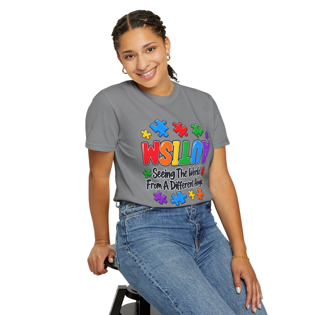 Autism Awareness T-Shirt — "Seeing the World From a Different Angle" Puzzle Design