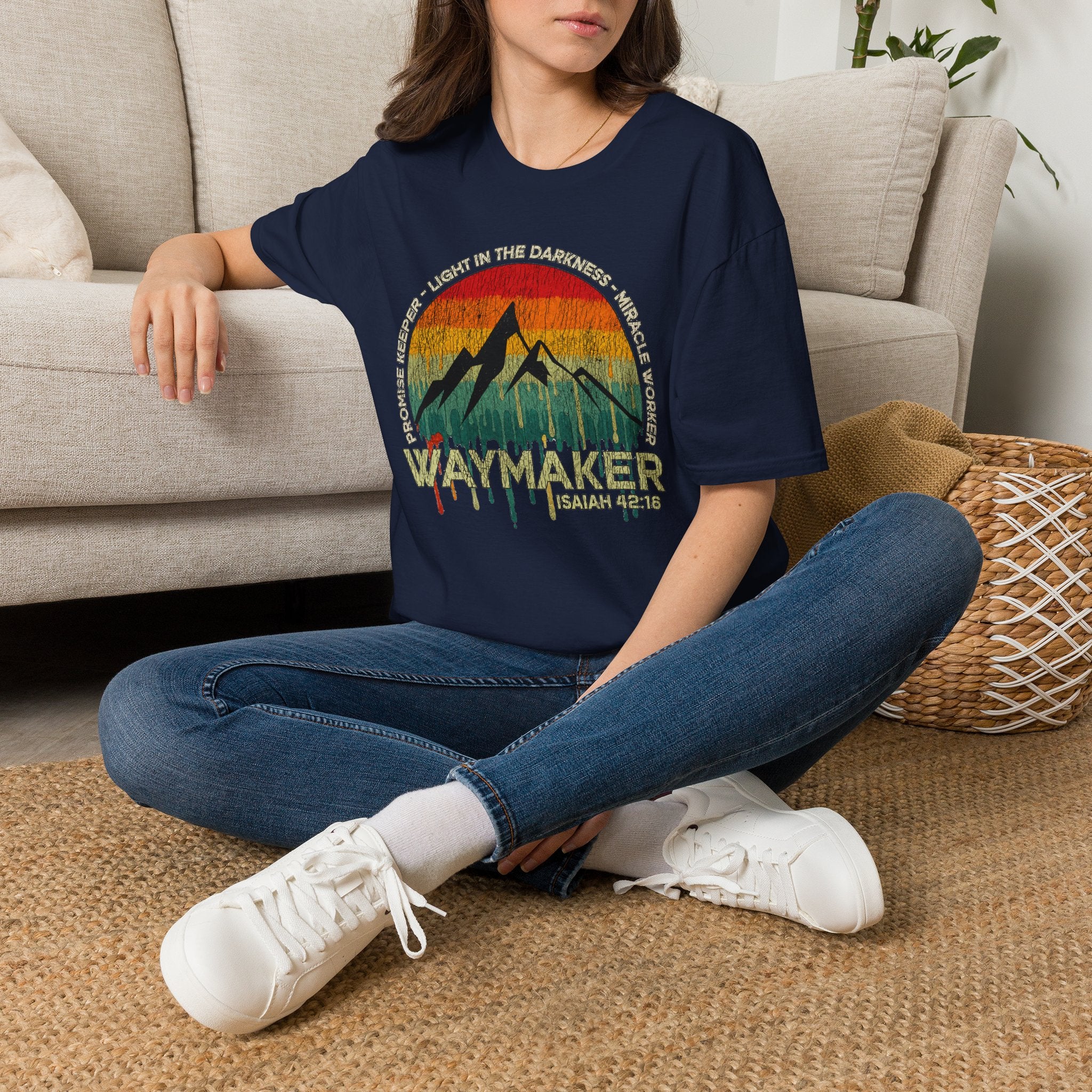 Waymaker Mountain T-Shirt — “Promise Keeper, Light in the Darkness” Christian Graphic Tee