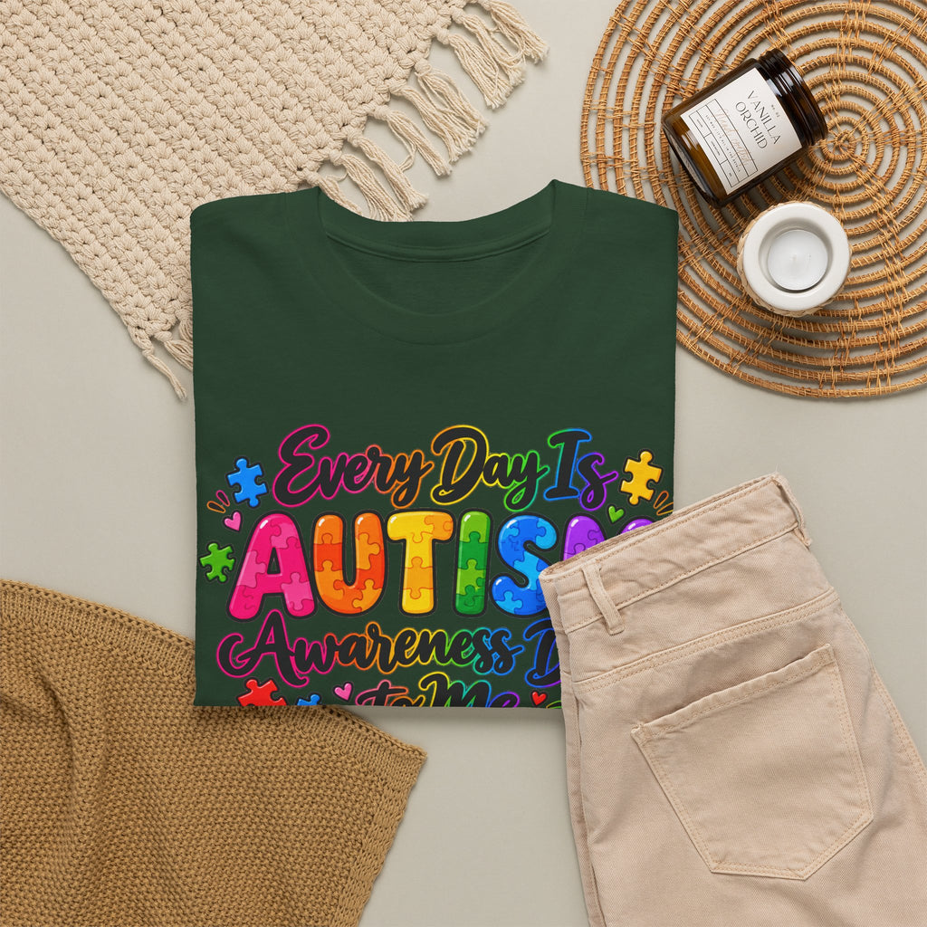 Autism Awareness T-Shirt — "Every Day Is Autism Awareness Day to Me" Colorful Puzzle Tee