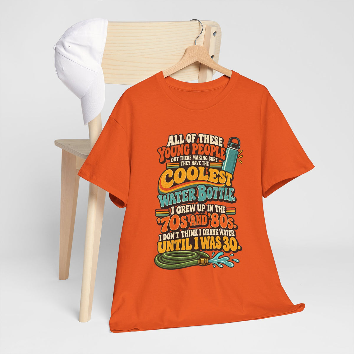 Retro 70s-80s Funny Water Bottle Tee — "Coolest Water Bottle" Graphic T-Shirt