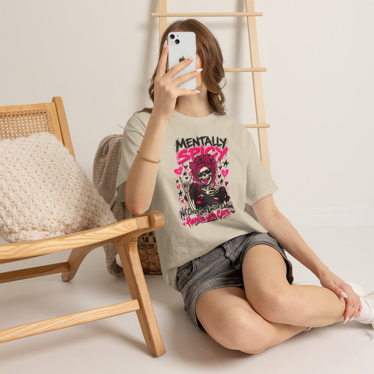 Mentally Spicy Skeleton Graphic T-Shirt