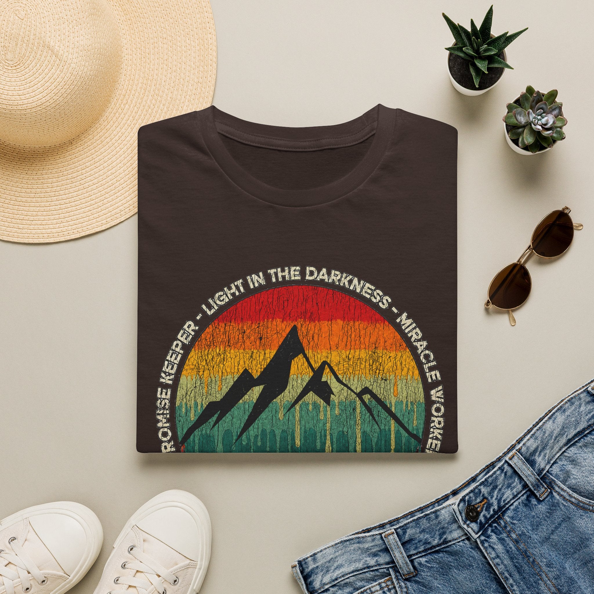 Waymaker Mountain T-Shirt — “Promise Keeper, Light in the Darkness” Christian Graphic Tee