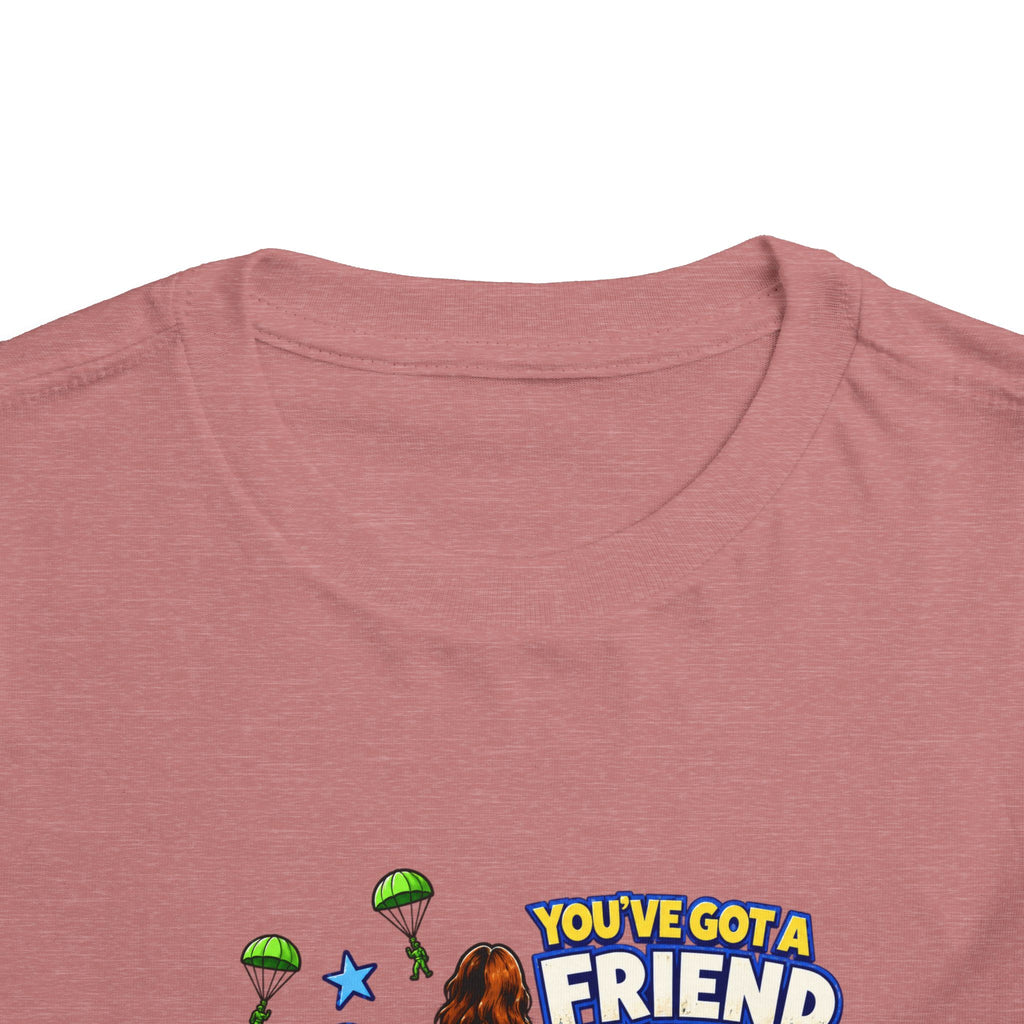 Toddler Tee — "You’ve Got a Friend in Him" Cartoon Faith & Toy Heroes Shirt