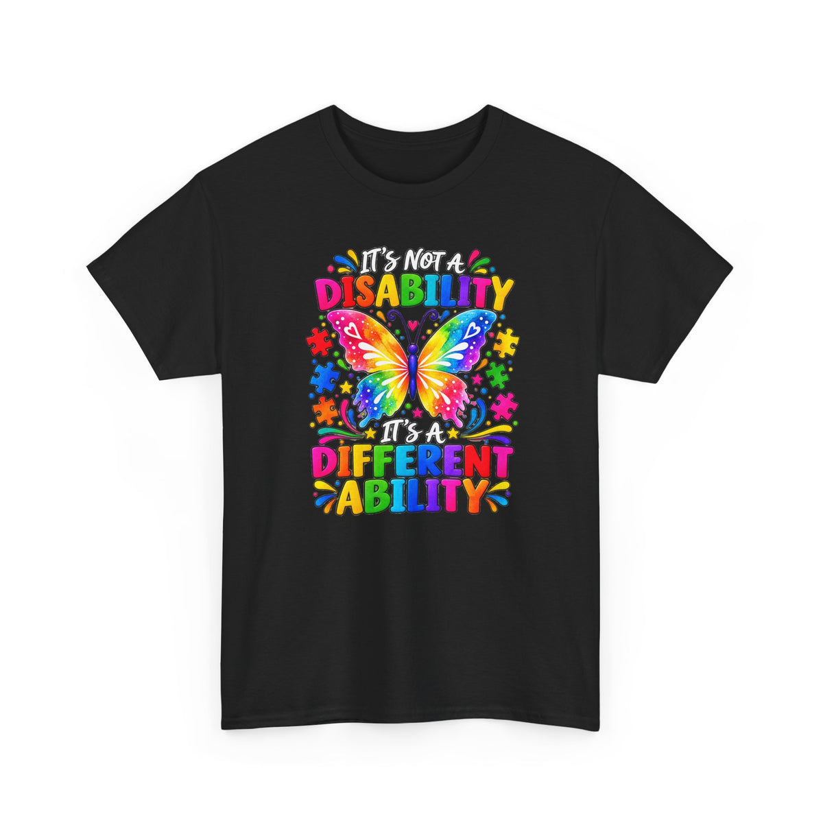 T-Shirt — "It's Not a Disability, It's a Different Ability" Rainbow Butterfly Awareness Tee