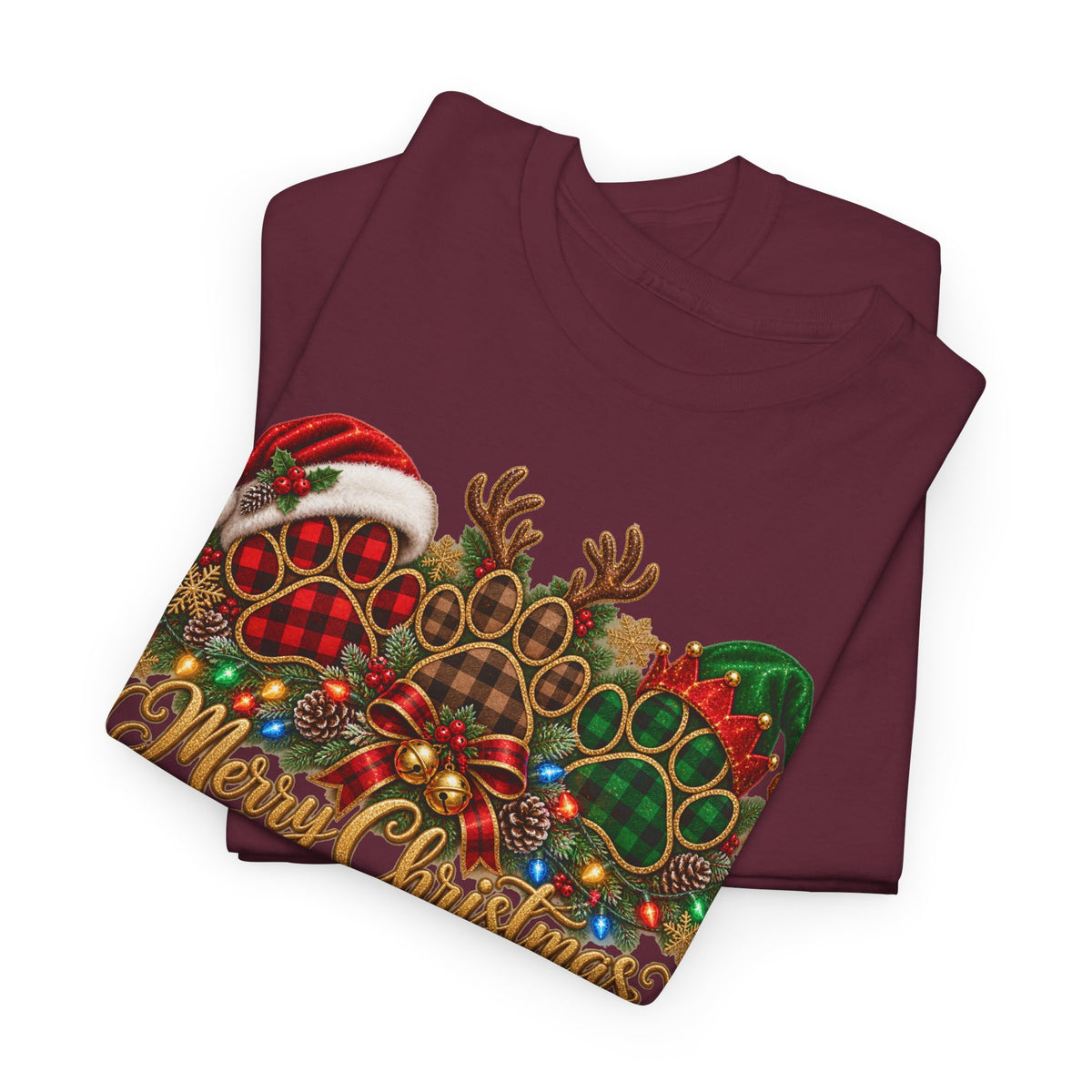 Merry Christmas Paw Prints Holiday Graphic Tee