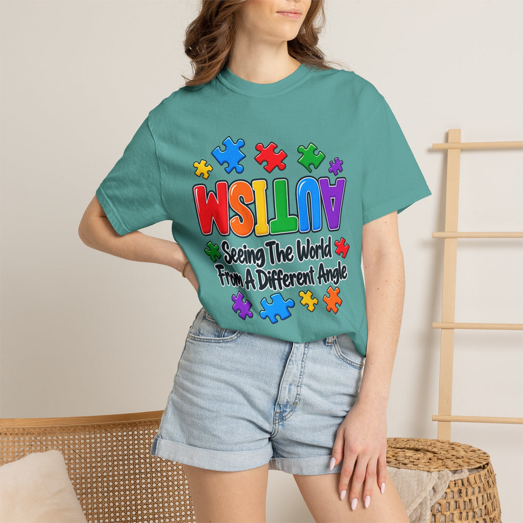 Autism Awareness T-Shirt — "Seeing the World From a Different Angle" Puzzle Design