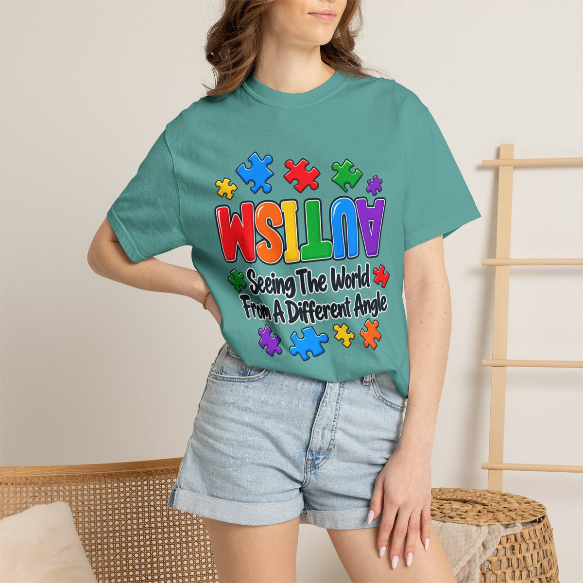 Autism Awareness T-Shirt — "Seeing the World From a Different Angle" Puzzle Design