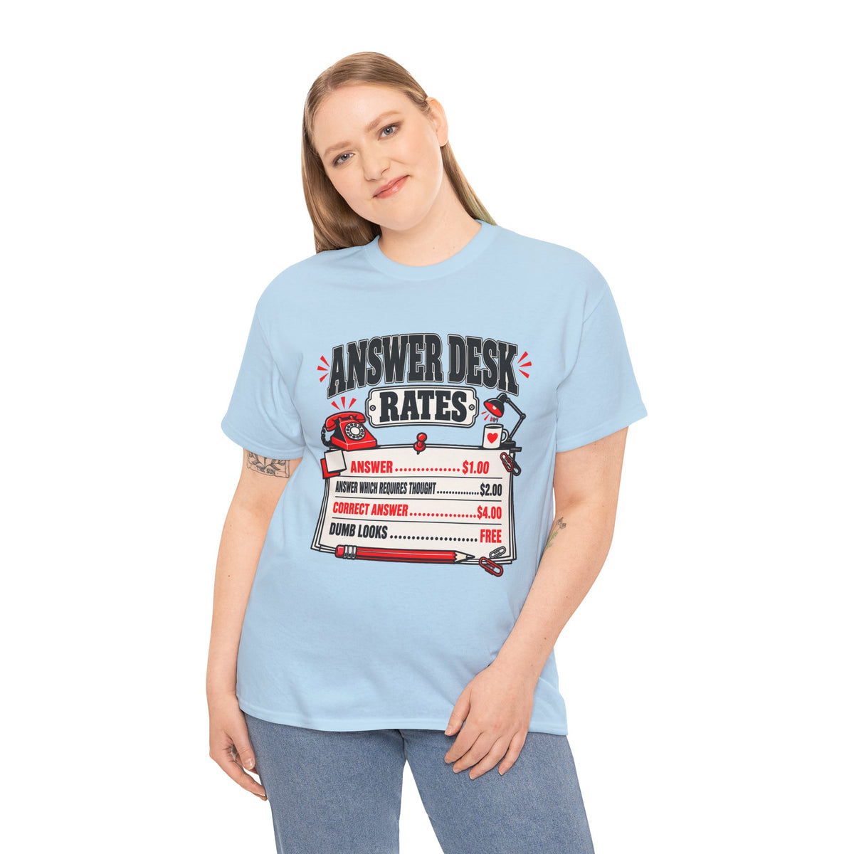 Answer Desk Rates T-Shirt — Funny Help Desk IT Support Tee ("Answer 1.00, Correct Answer 4.00")