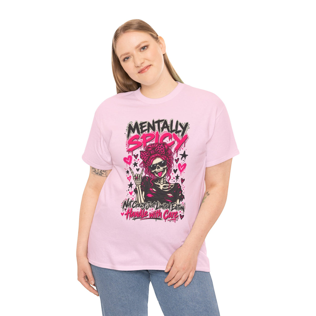 Mentally Spicy Skeleton Graphic T-Shirt
