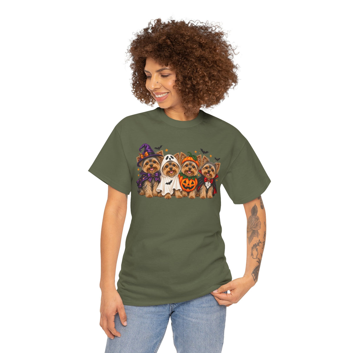 Halloween Yorkie T-Shirt — Cute Yorkies in Costumes (Pumpkin, Ghost, Witch, Vampire)