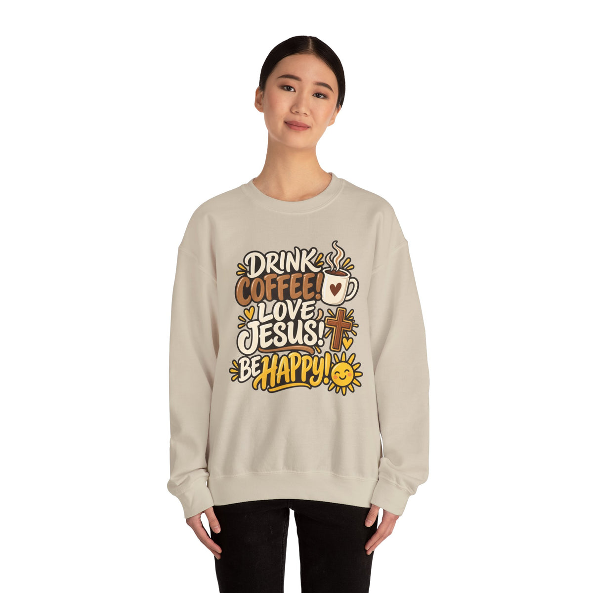 Coffee, Jesus & Be Happy Crewneck Sweatshirt