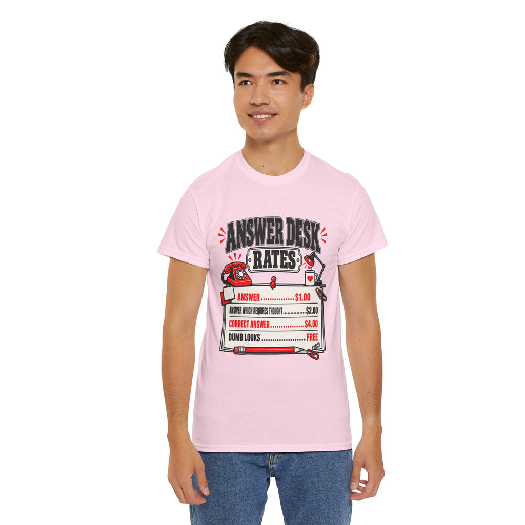 Answer Desk Rates T-Shirt — Funny Help Desk IT Support Tee ("Answer 1.00, Correct Answer 4.00")