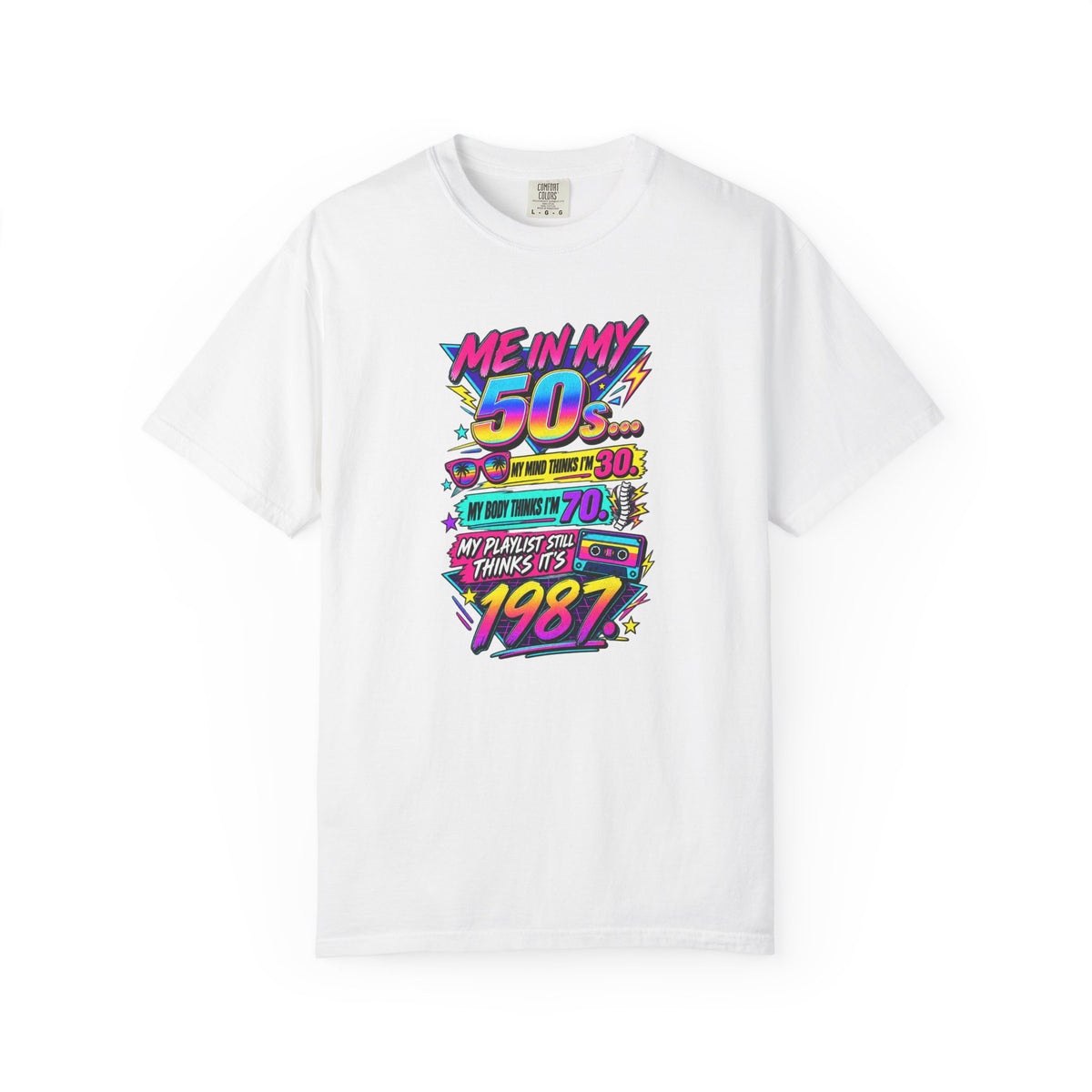 50th Birthday T-Shirt — "Me in My 50s... My Playlist Still Thinks It’s 1987" Retro Graphic Tee