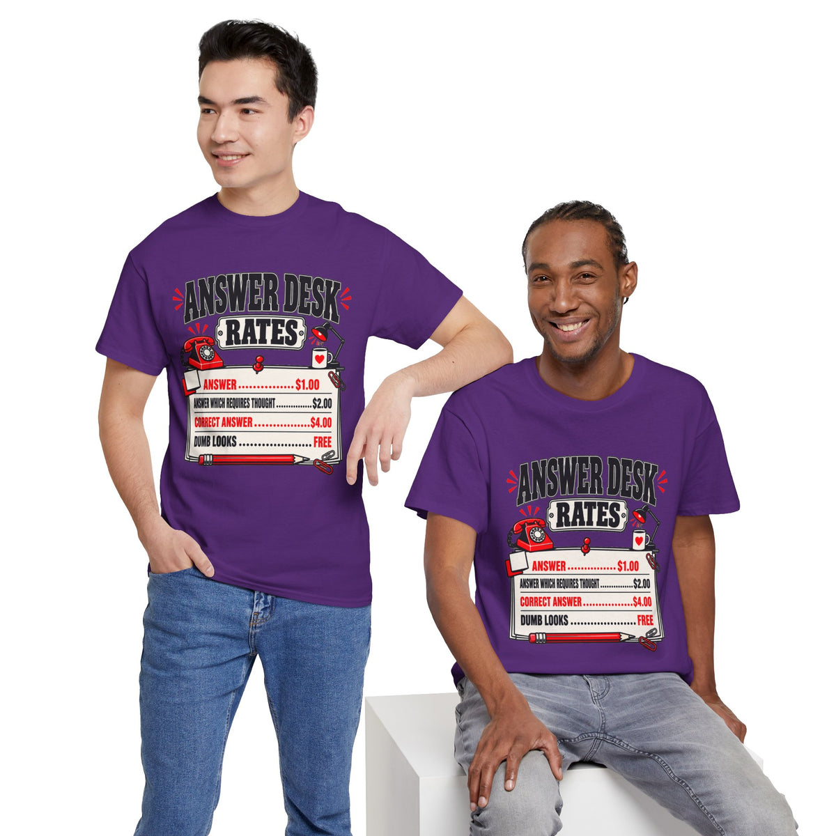 Answer Desk Rates T-Shirt — Funny Help Desk IT Support Tee ("Answer 1.00, Correct Answer 4.00")