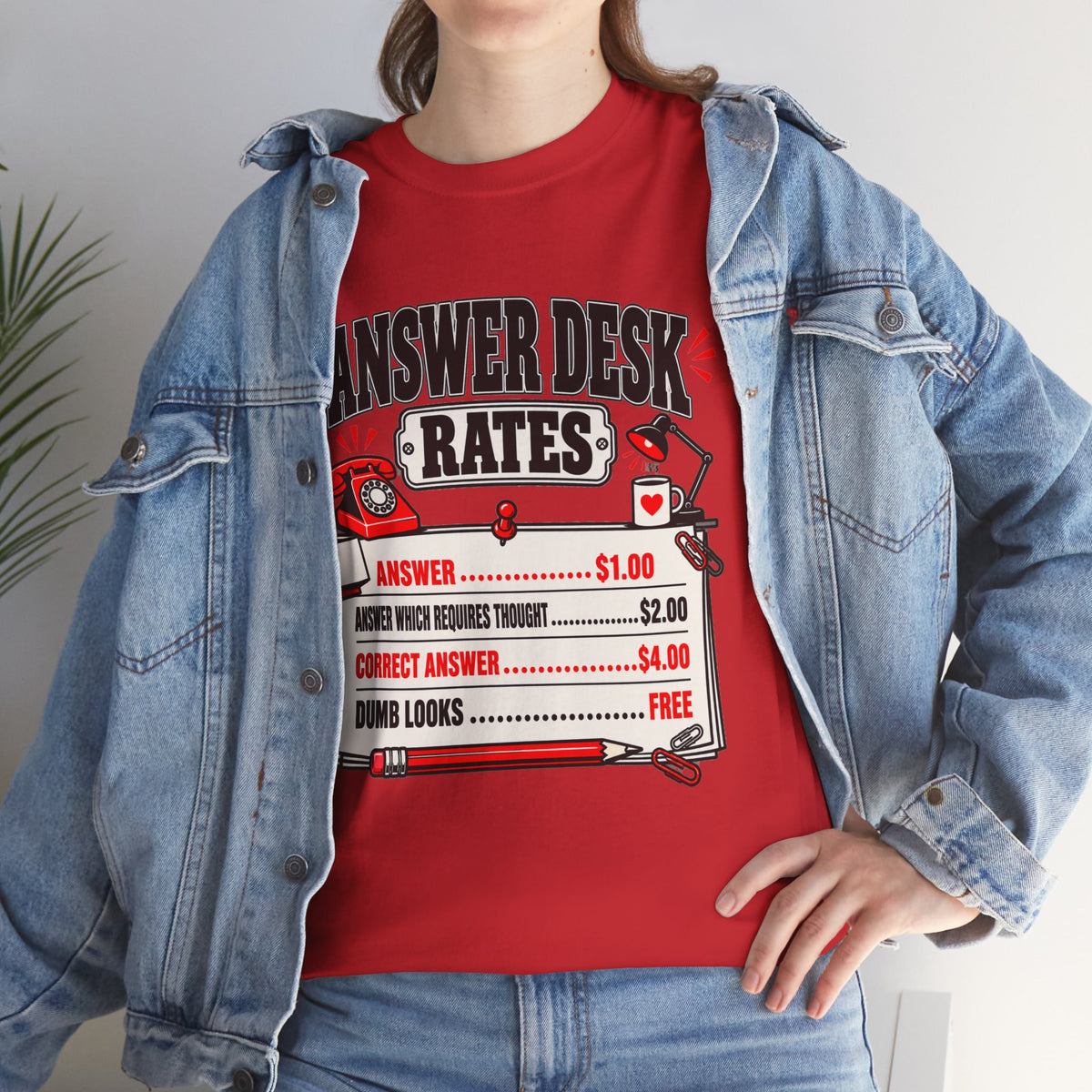 Answer Desk Rates T-Shirt — Funny Help Desk IT Support Tee ("Answer 1.00, Correct Answer 4.00")