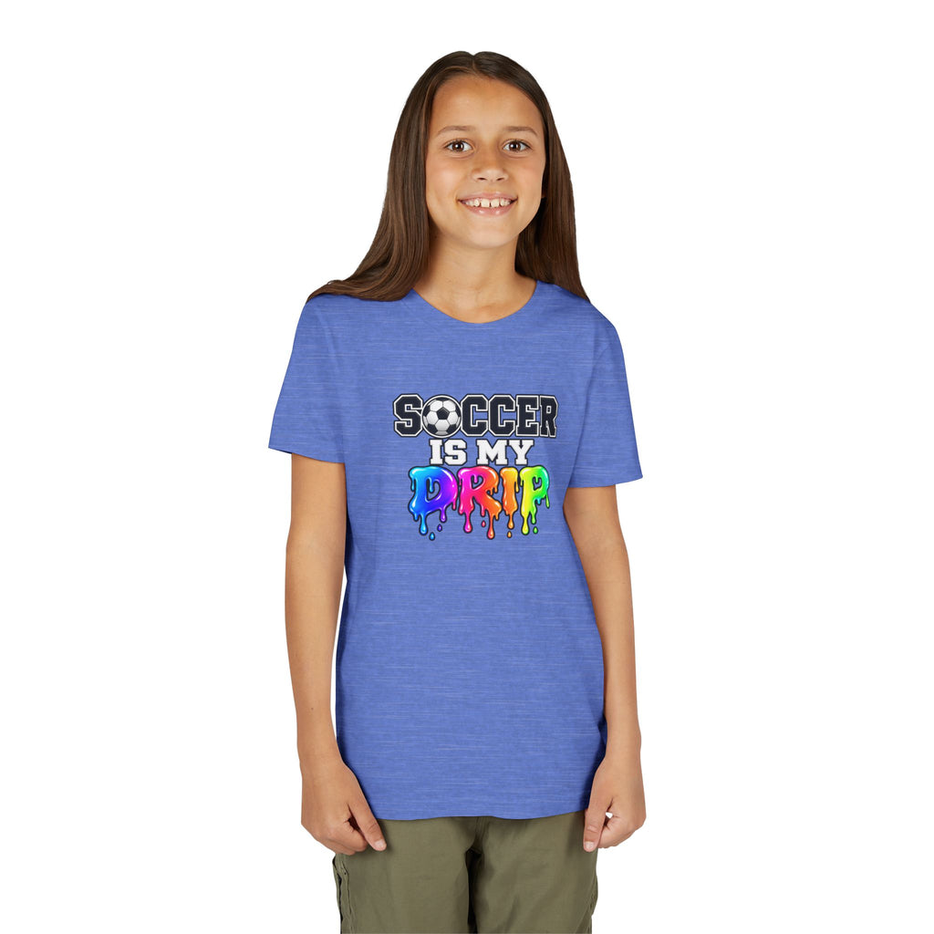 Youth Tee — "Soccer Is My Drip" Colorful Drip Soccer Graphic