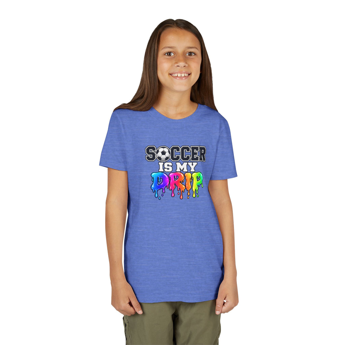 Youth Tee — "Soccer Is My Drip" Colorful Drip Soccer Graphic