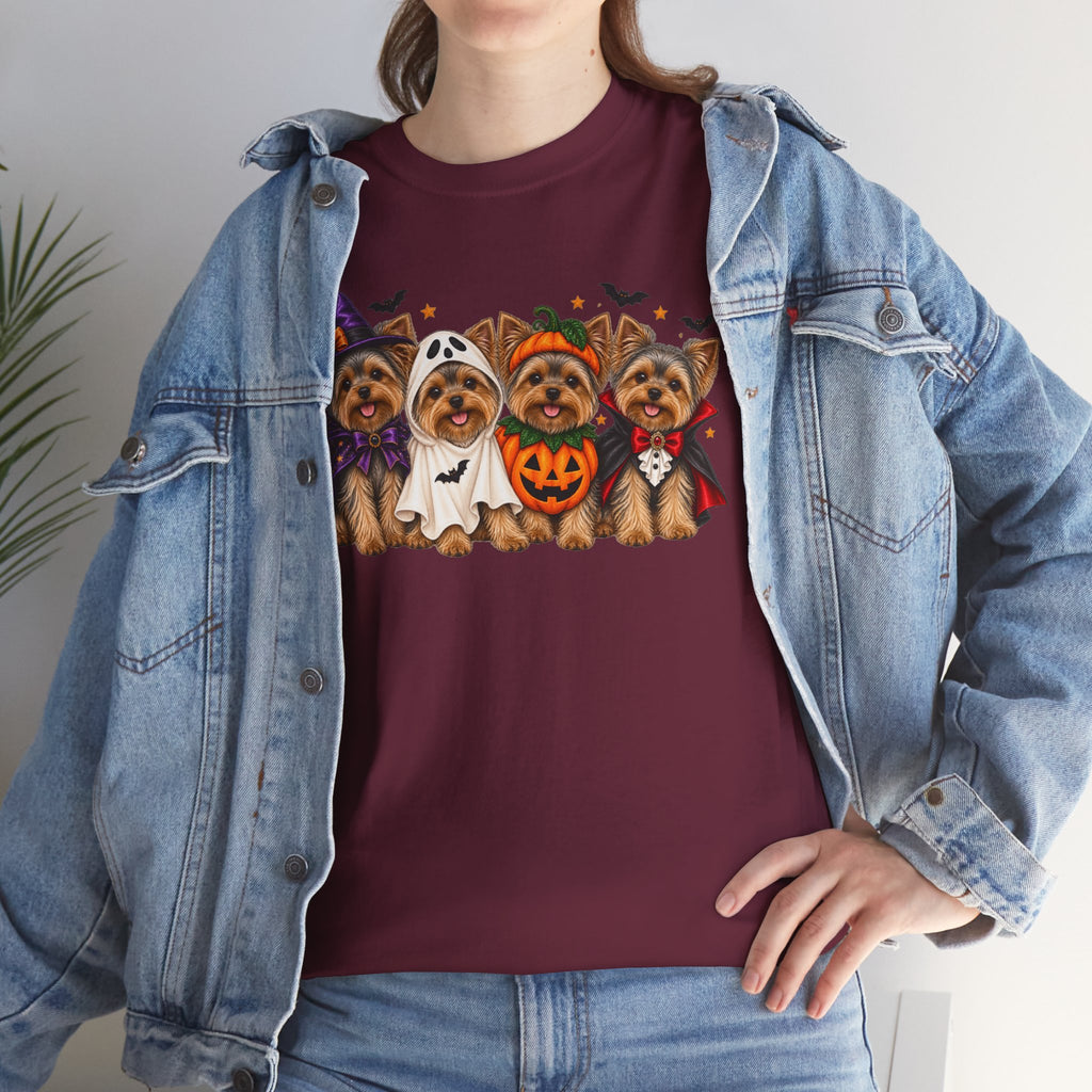 Halloween Yorkie T-Shirt — Cute Yorkies in Costumes (Pumpkin, Ghost, Witch, Vampire)