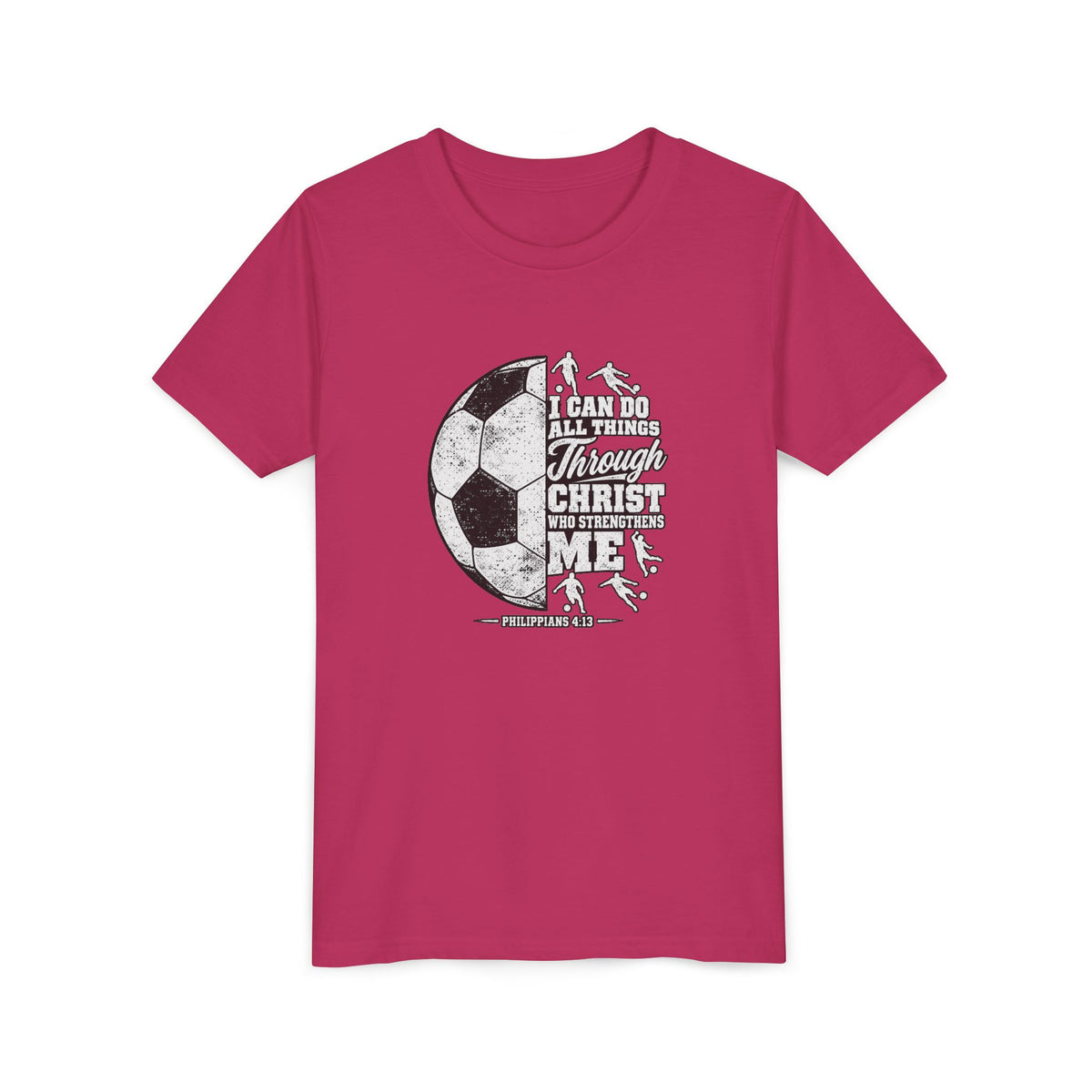 Youth Soccer Tee — "I Can Do All Things Through Christ" Inspirational Sports Shirt