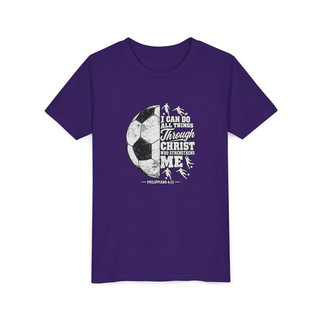 Youth Soccer Tee — "I Can Do All Things Through Christ" Inspirational Sports Shirt