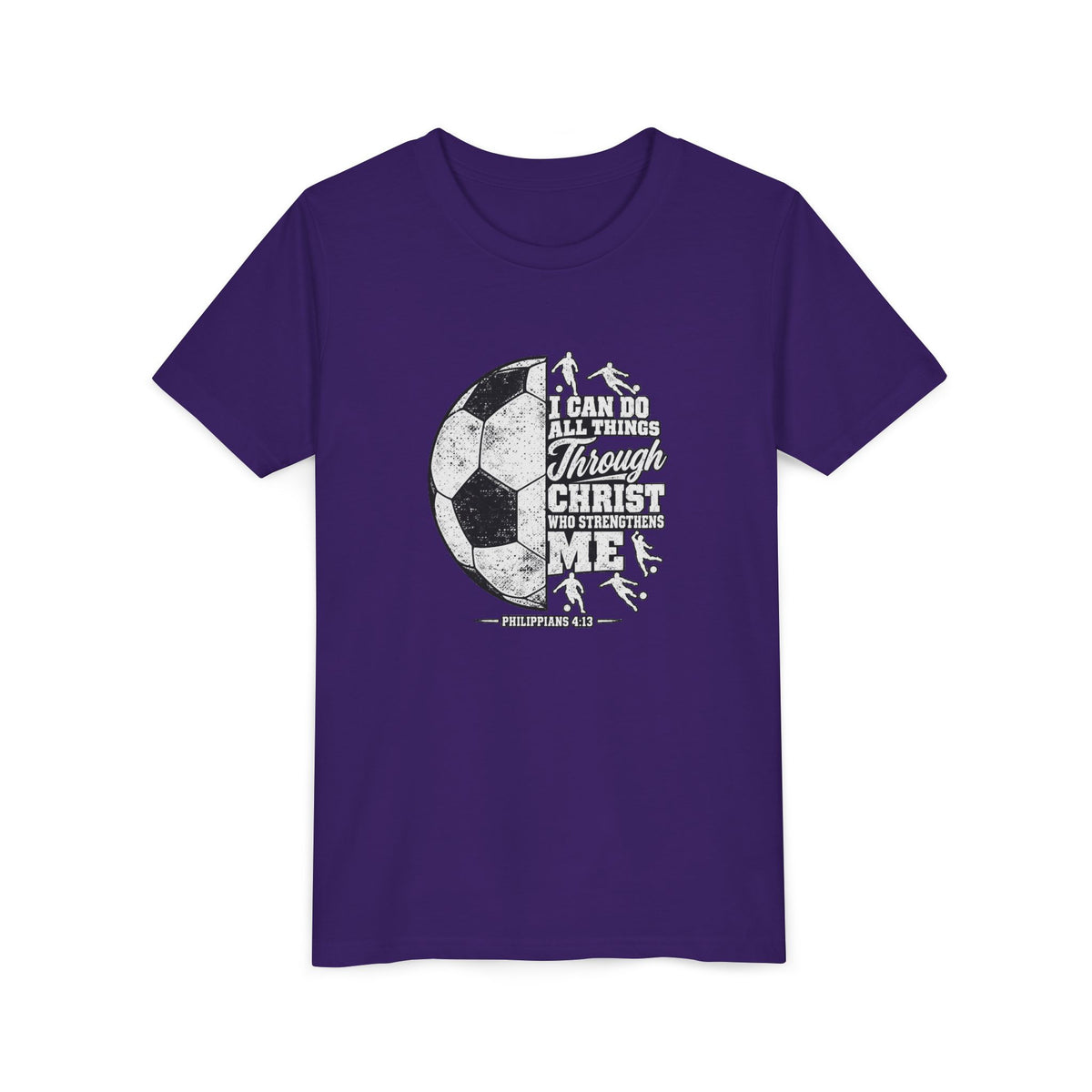 Youth Soccer Tee — "I Can Do All Things Through Christ" Inspirational Sports Shirt