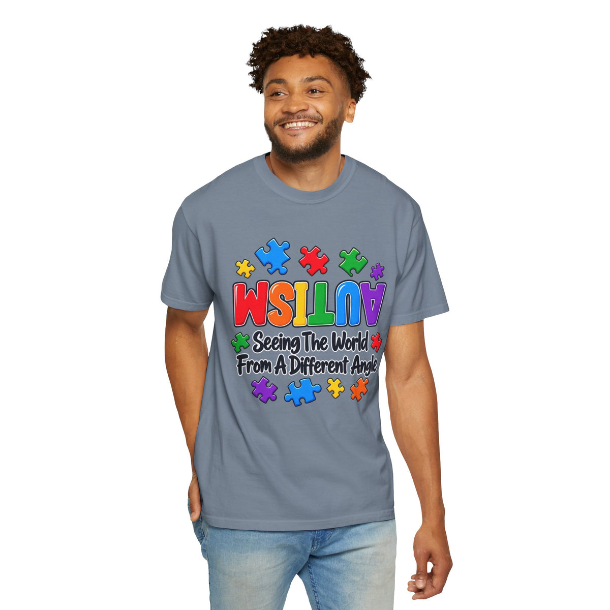 Autism Awareness T-Shirt — "Seeing the World From a Different Angle" Puzzle Design