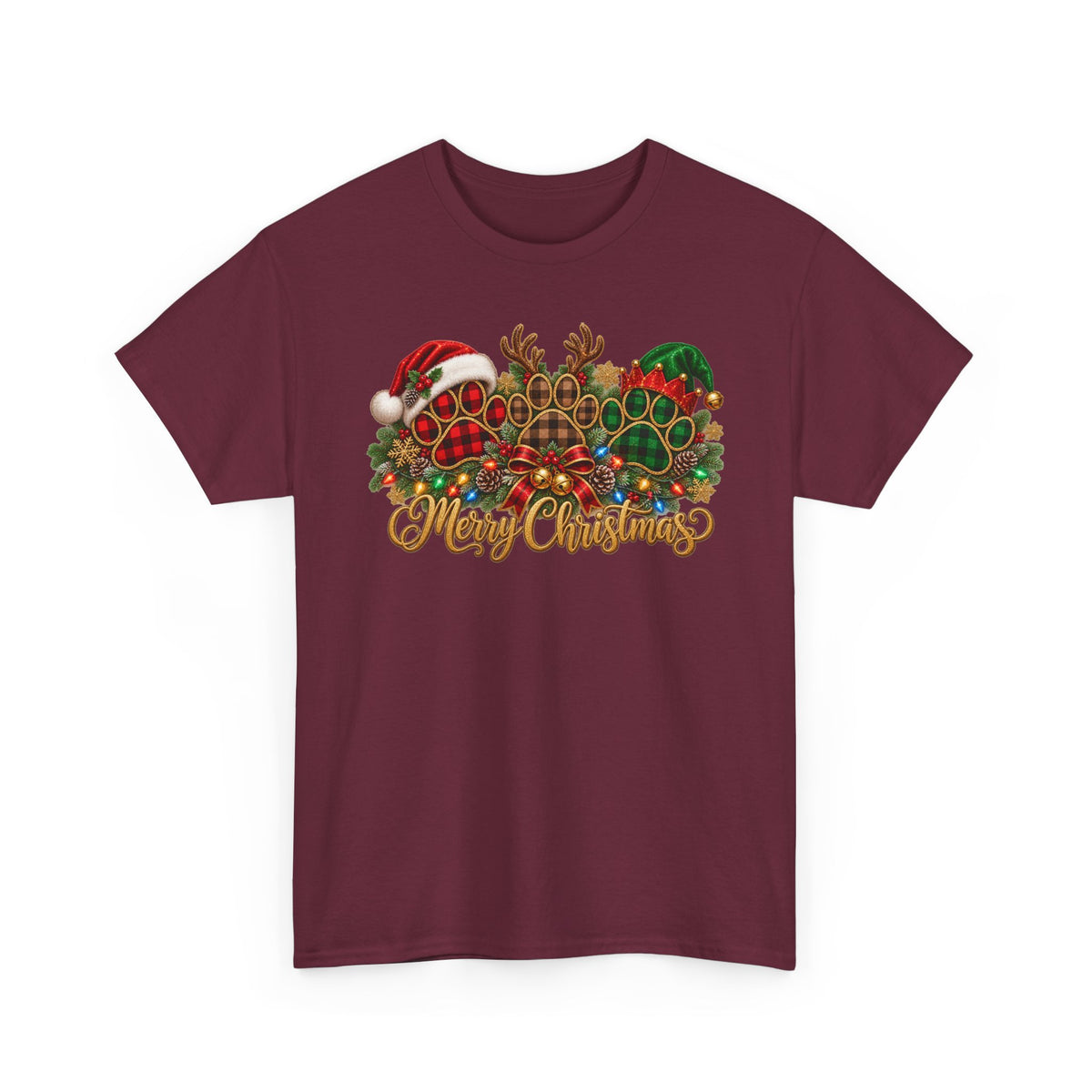 Merry Christmas Paw Prints Holiday Graphic Tee