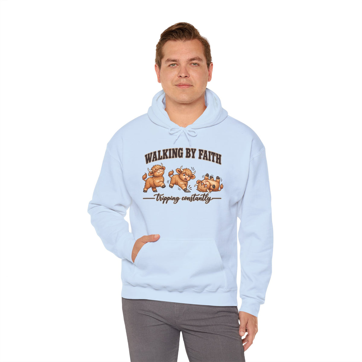 Walking by Faith Christian Highland Cow Hoodie