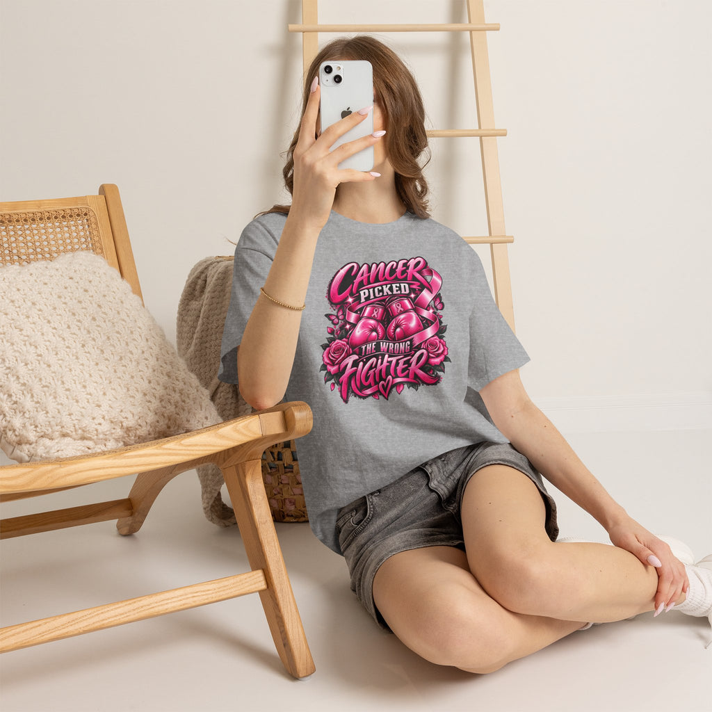 Cancer Picked The Wrong Fighter T-Shirt — Breast Cancer Awareness Support Tee