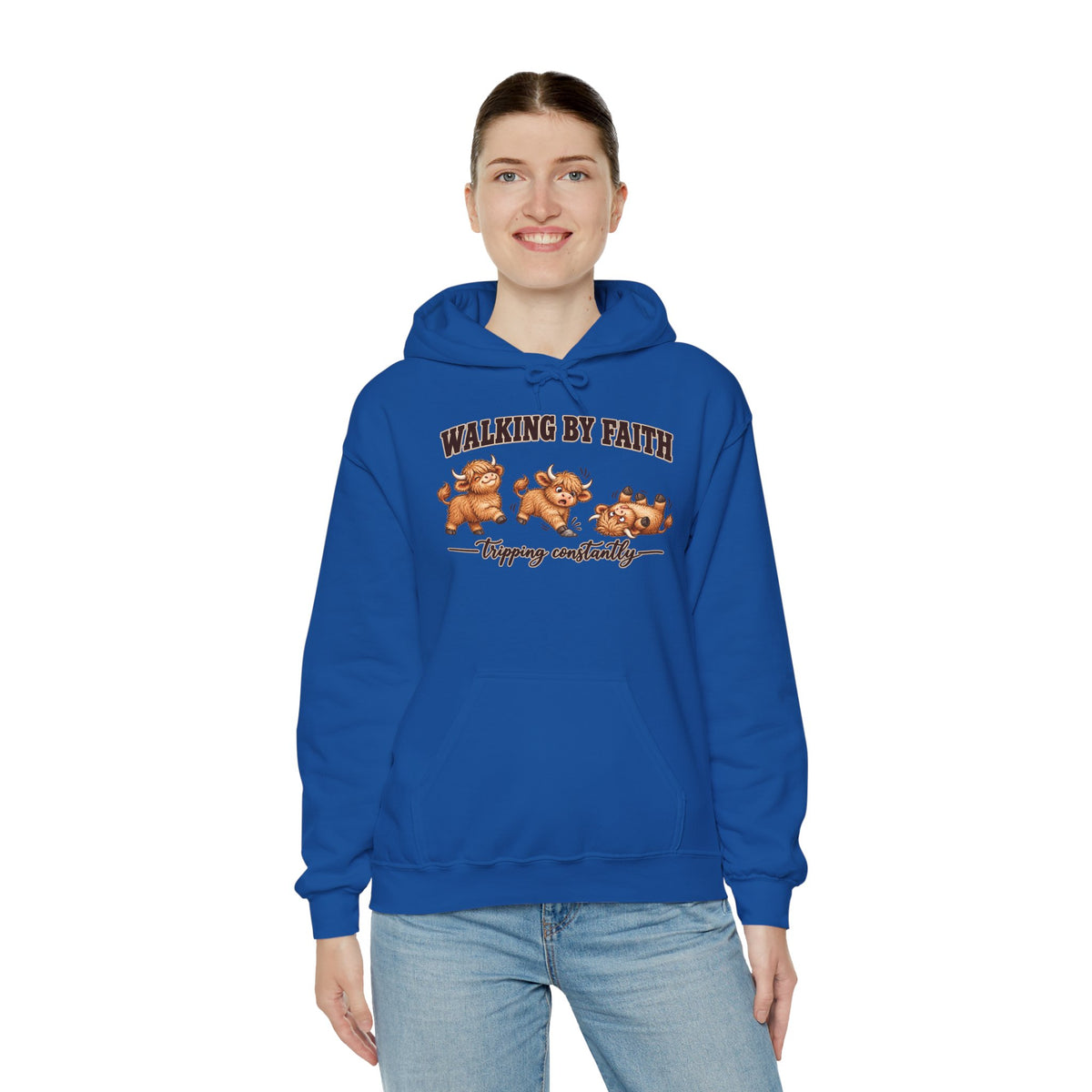 Walking by Faith Christian Highland Cow Hoodie
