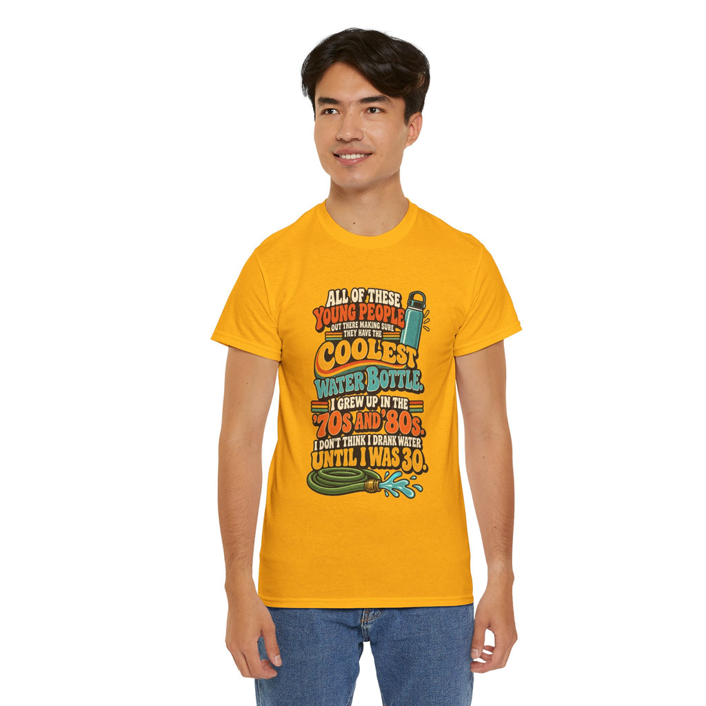 Retro 70s-80s Funny Water Bottle Tee — "Coolest Water Bottle" Graphic T-Shirt