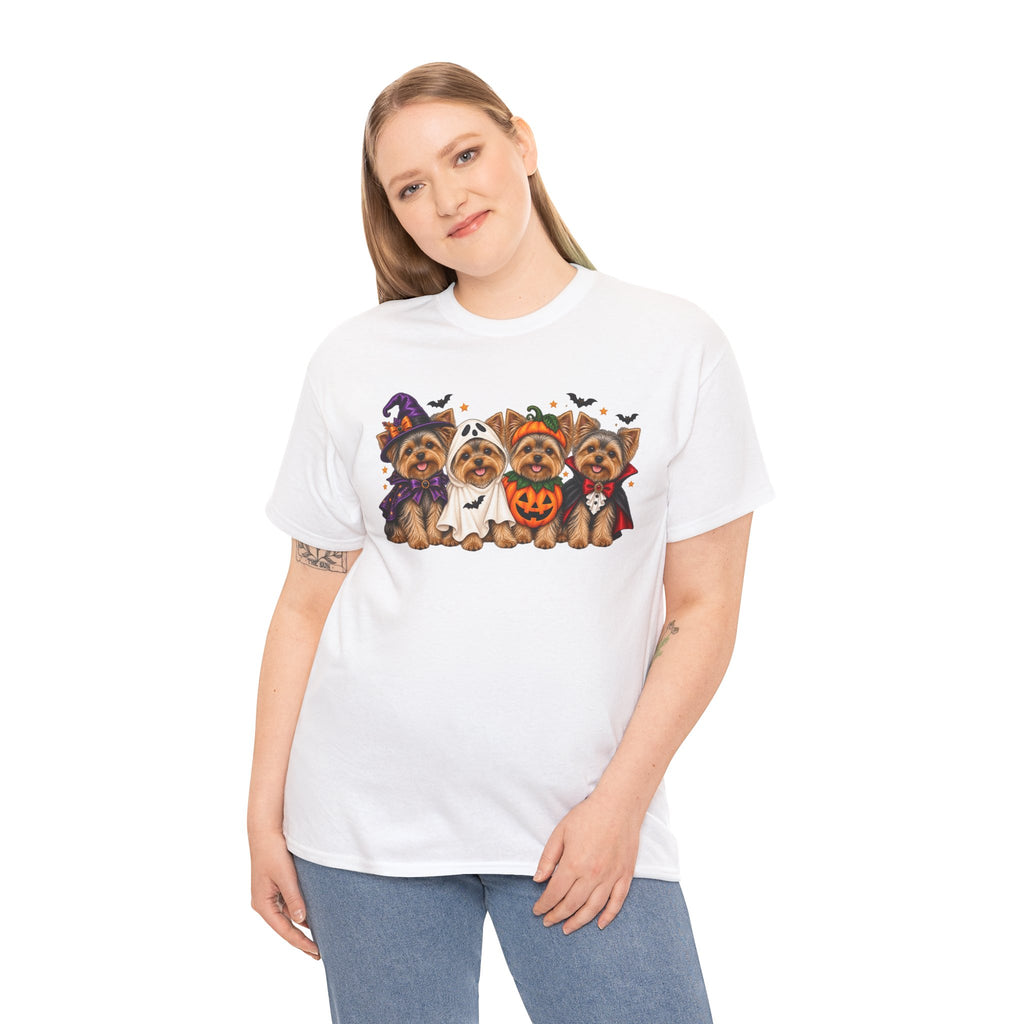 Halloween Yorkie T-Shirt — Cute Yorkies in Costumes (Pumpkin, Ghost, Witch, Vampire)