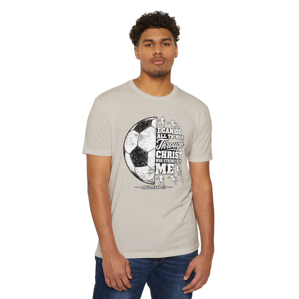 Christian Soccer T-Shirt — “I Can Do All Things Through Christ” Faith Soccer Tee