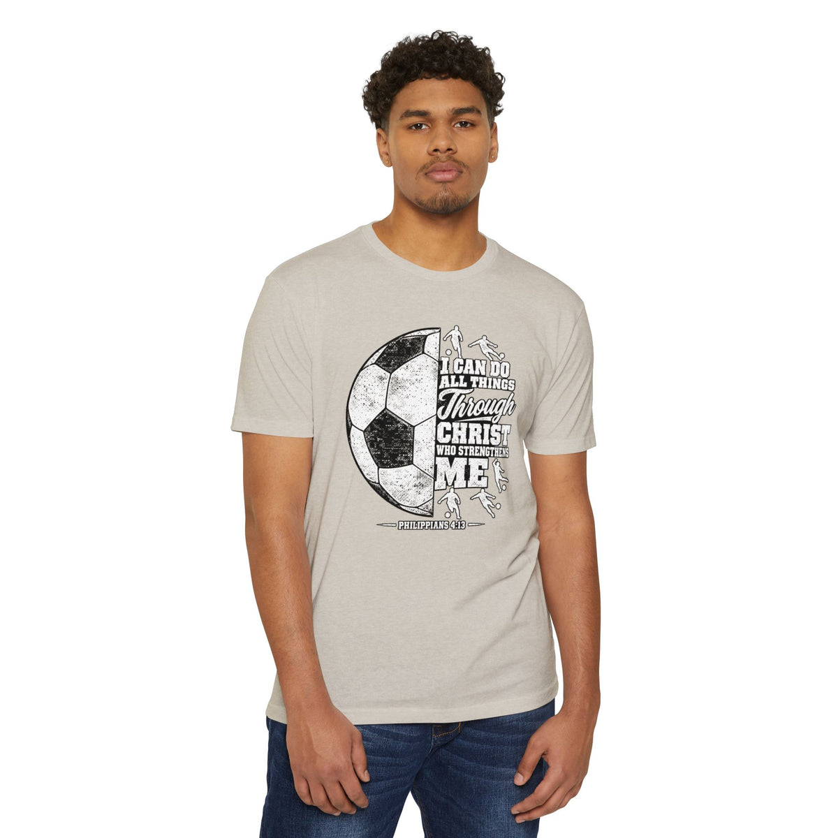 Christian Soccer T-Shirt — “I Can Do All Things Through Christ” Faith Soccer Tee