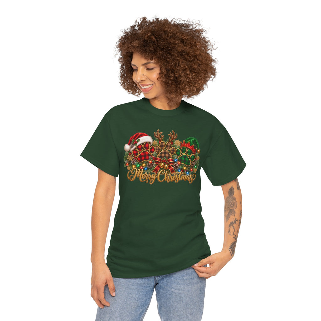 Merry Christmas Paw Prints Holiday Graphic Tee
