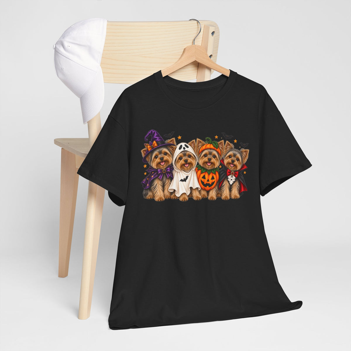 Halloween Yorkie T-Shirt — Cute Yorkies in Costumes (Pumpkin, Ghost, Witch, Vampire)