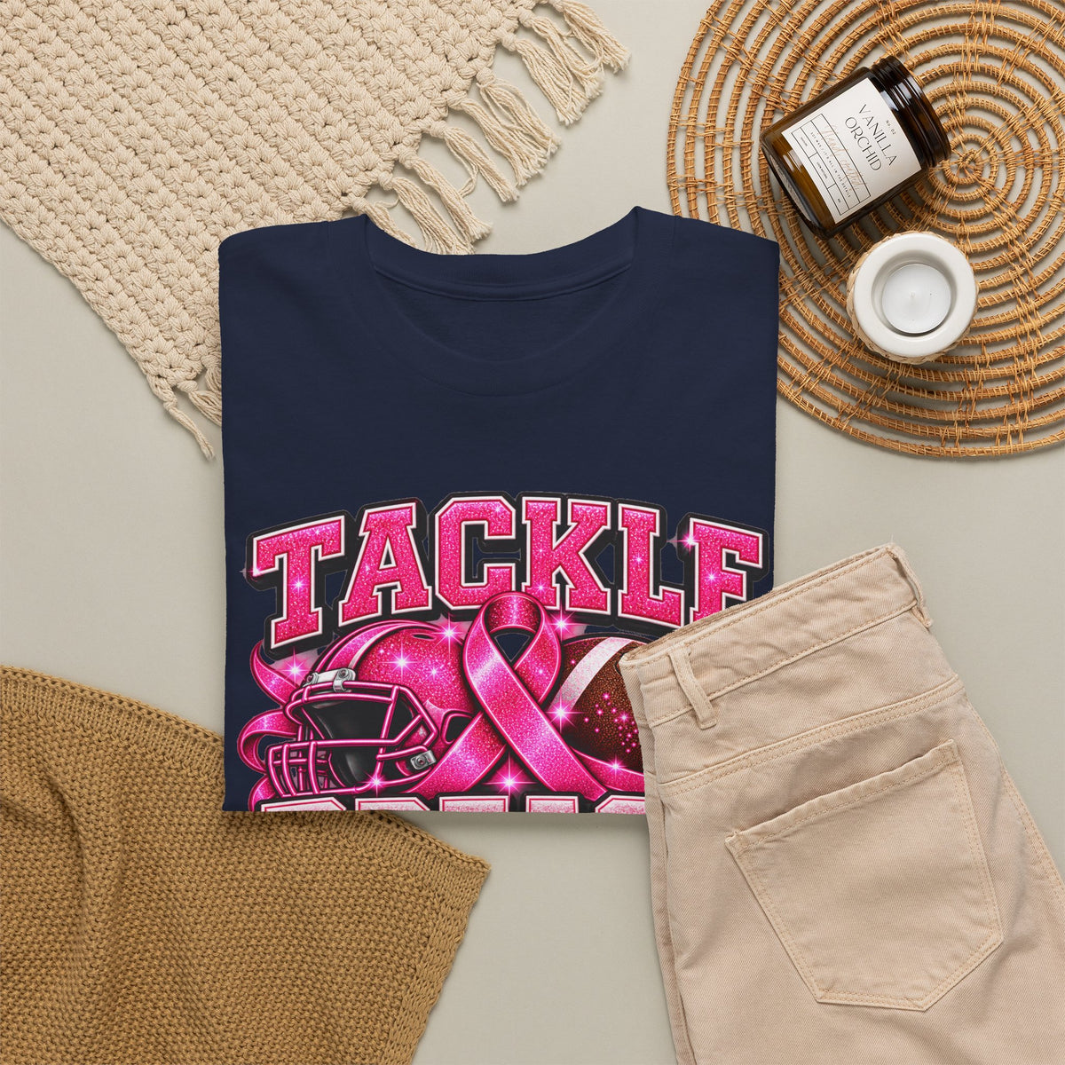 T-Shirt — "Tackle Breast Cancer" Pink Football Awareness Tee