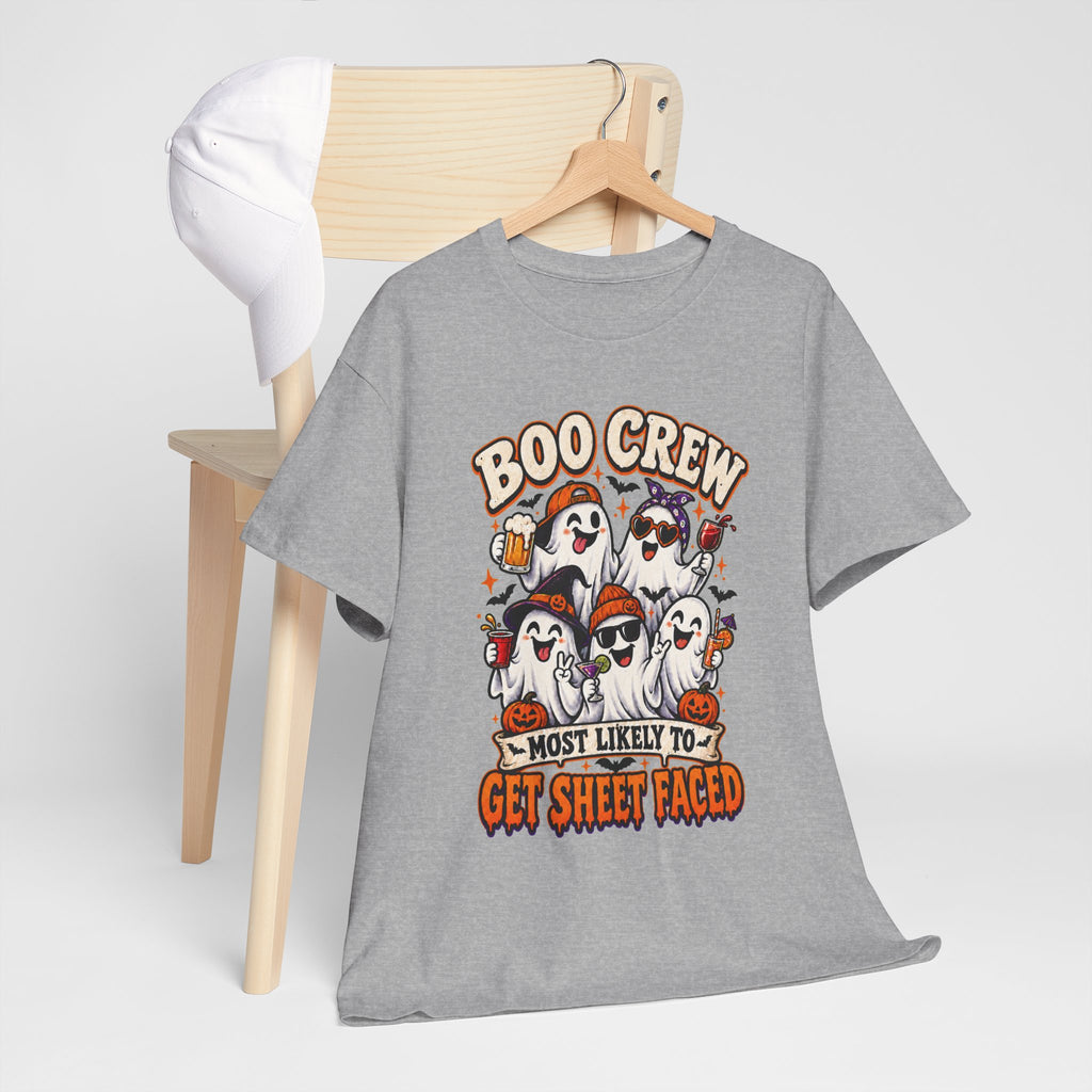 Boo Crew Halloween T-Shirt — “Most Likely to Get Sheet Faced” Funny Ghost Party Tee