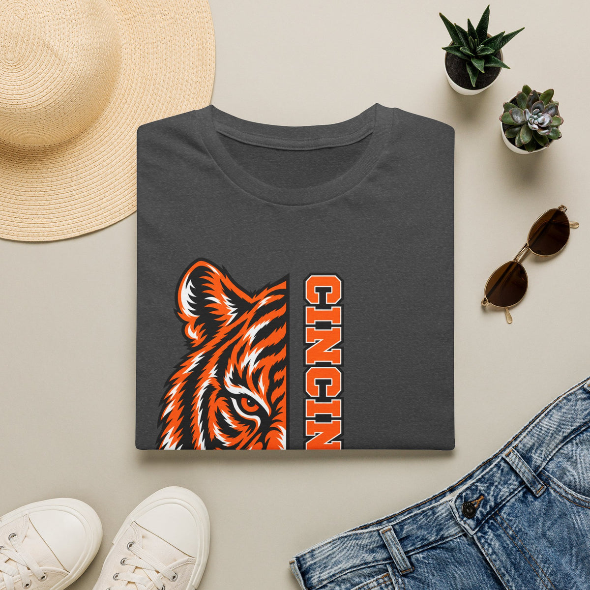 Cincinnati Tiger Head Vertical Graphic T-Shirt